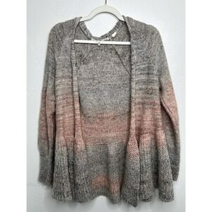 Anthropologie Knitted & Knotted Cardigan‎ Sweater Women's S Gray Pink Peplum